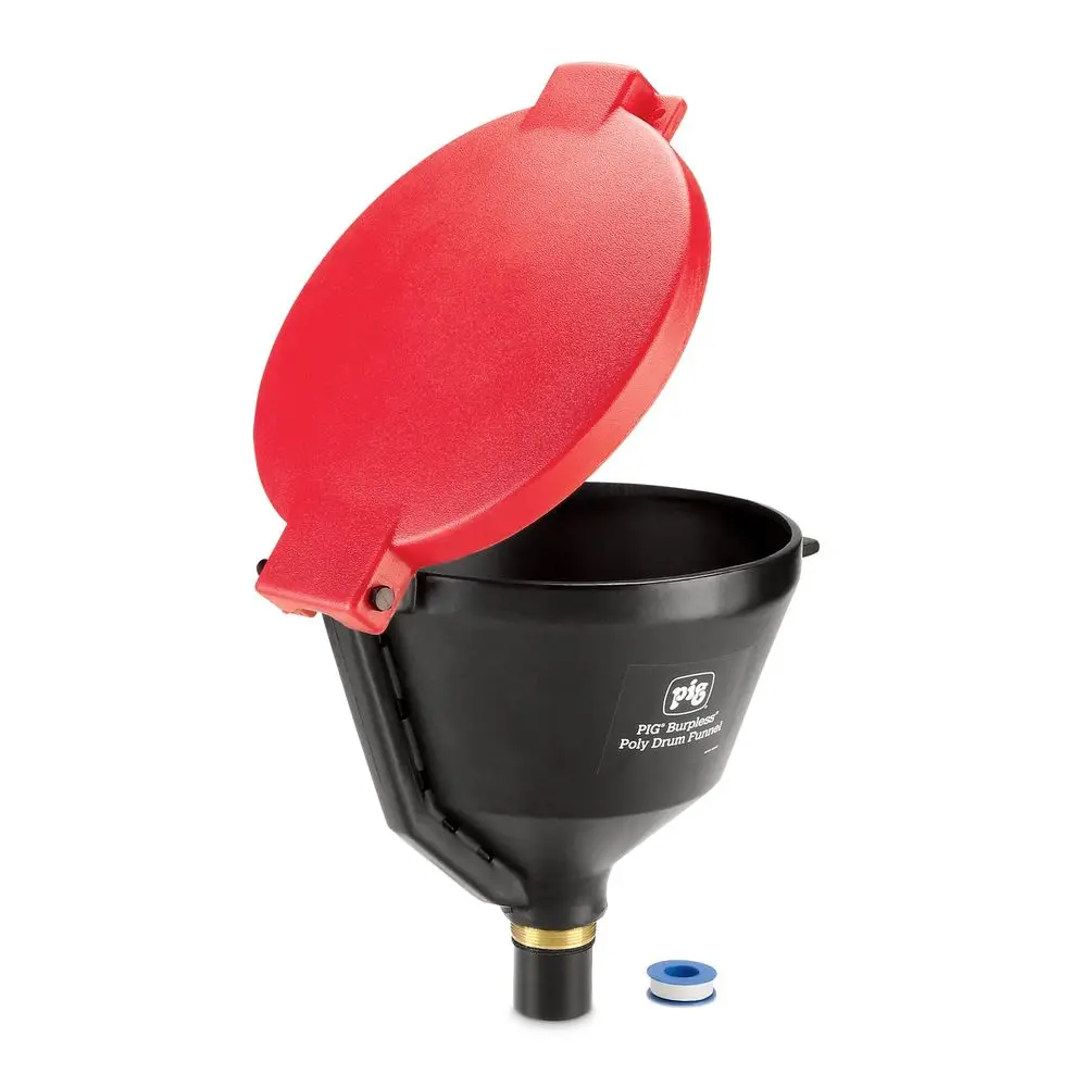 

Burpless Poly Drum Funnel for 30 and 55 gal Plastic or Steel Drums w/ 2 NPT, Red, PMB30001-RD