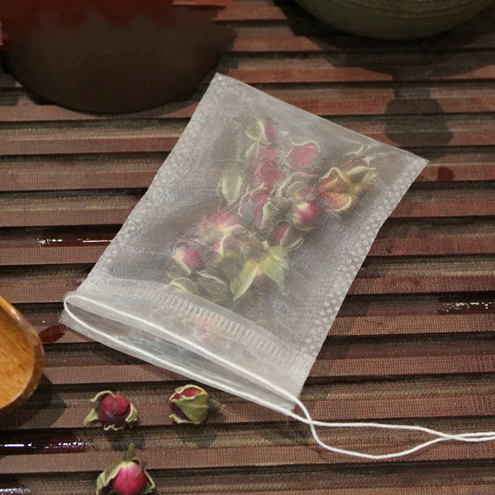 

100Pcs Disposable Drawstring Tea Bags Nylon Leaf Tea Bag Loose Herbal Coffee Spice Filter Bags for Infuser Scented Medicine Soup