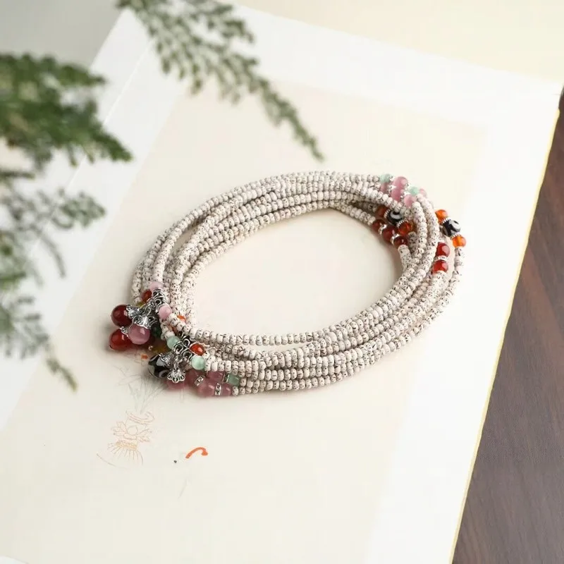 Moon Bodhi White 108 Multi-Strand , Dzi , Agate, Buddhist Prayer Beads Bracelet