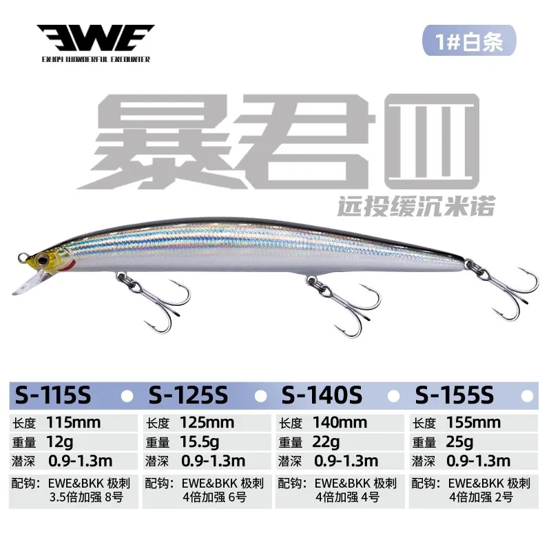 Nieuwe 2025 EWE BAOJUN3 S115/125/140/155 S Langzaam Zinkende Minnow Vissen Lokken Jerkbait 12g/15.5g/22g/25g Wobbler Kunstmatige Harde Aas
