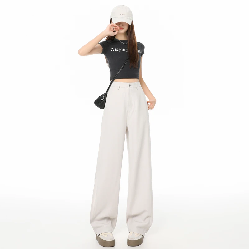 

2026 High Waisted Wide Leg Pants Loose Casual Trousers Draped Floor Length Solid Gray Slimming Summer Pants Morandi Gray