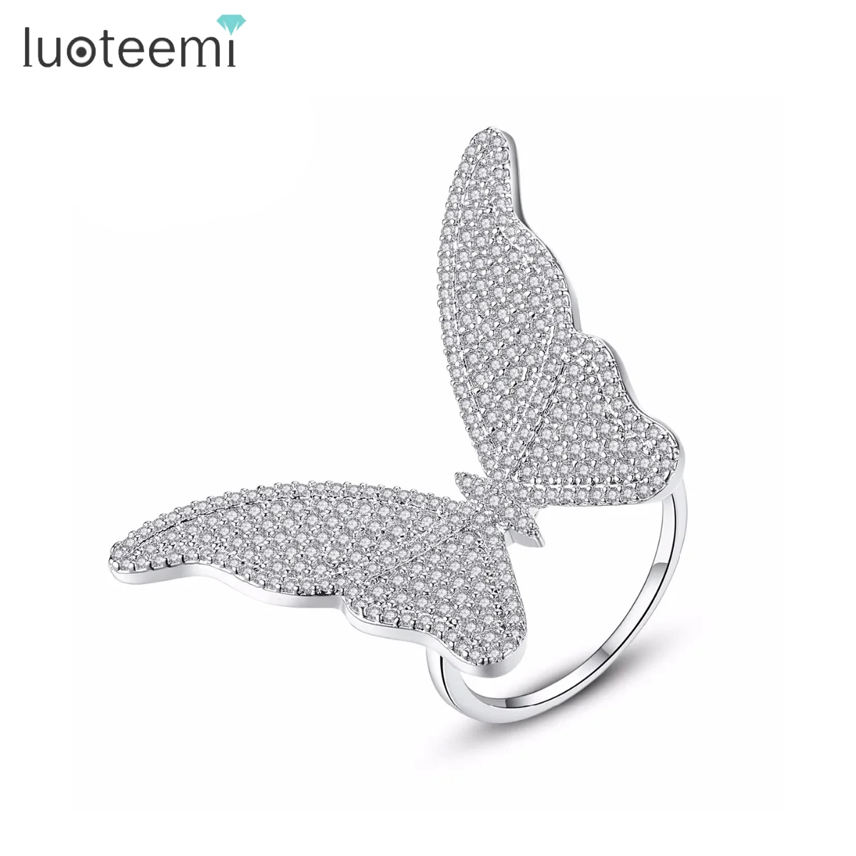 

LUOTEEMI Vintage Elegant Dancing Butterfly White Gold Color Ring Cute Popular Famous Brand Anti-Allergy Fancy Ring Jewelry