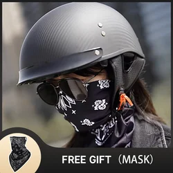 Motocross Carbon Fiber Motorcycle Helmet Headbone Cruiser Lightweight Vintage Motorsiklet Kask Half Helmets with Sun Visor