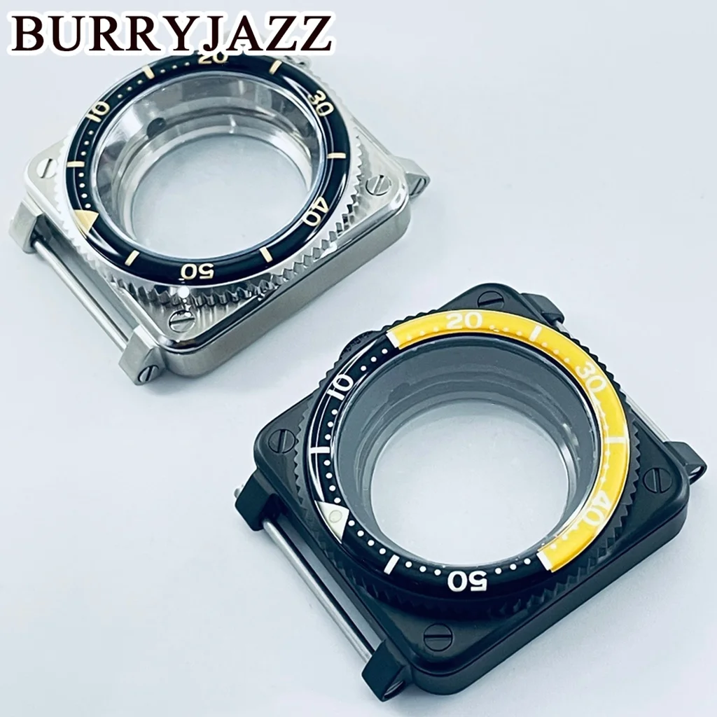 BURRYJAZZ 42mm SKX007 Square Watch Case NH35 Cases Fits NH35 NH36 7S26 4R Movement Seiko SKX007 Pilots cockpit Replace Men Case