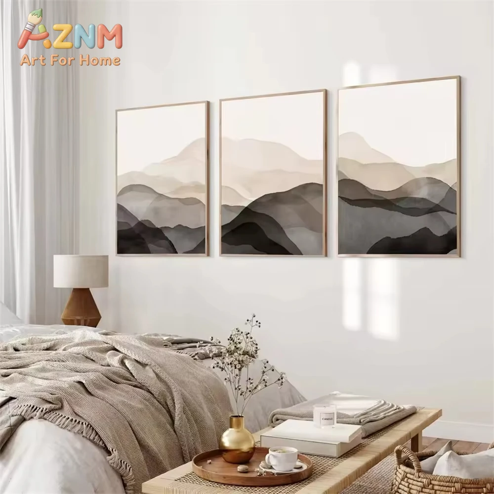 1/3 Stück Abstrakte Minimalistische Boho Berg Schwarz Beige Vintage Wandkunst Leinwand Gemälde Poster Drucke Bilder Wohnzimmer Dekoration