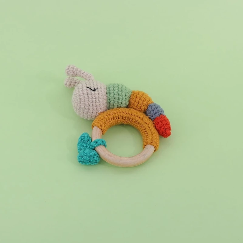 Wooden Teething Ring Knitted Rattle Natural Baby Toy Newborn Educational Toy