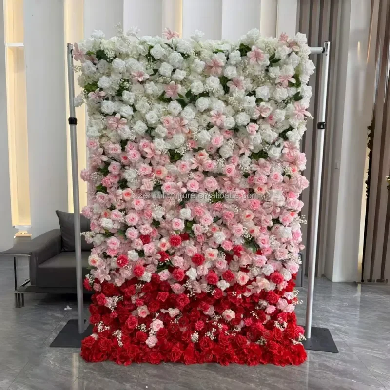 Bright Pink 3D Rose Flower Wall Background Rayon Material for Wedding Celebration Party Decor Wholesale Roller Shutter Design