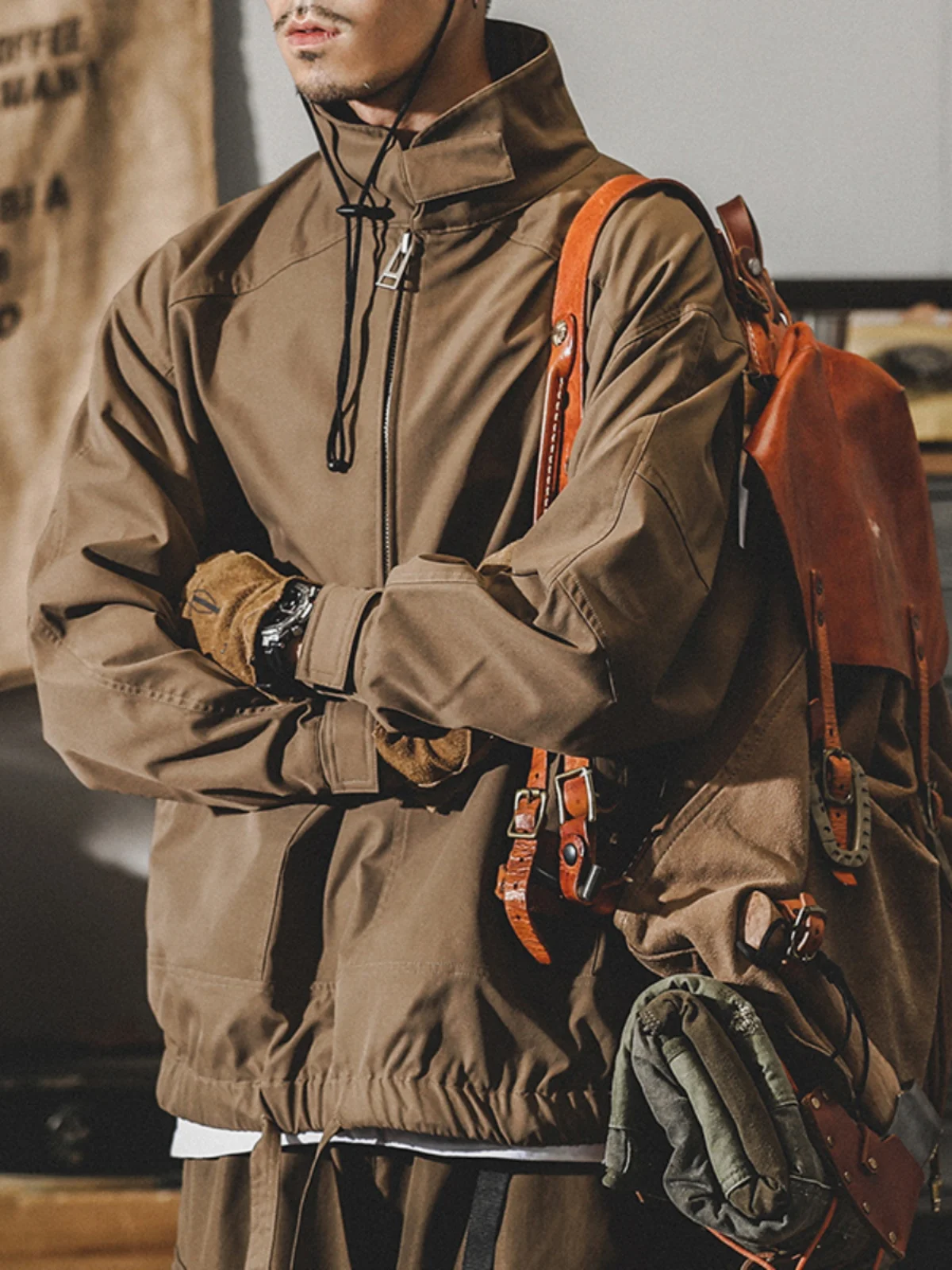 

American Retro Casual Jacket Men's Autumn Winter Loose plus Size Outdoor Workwear Coat Zipper Decoration Iron-Free Processing