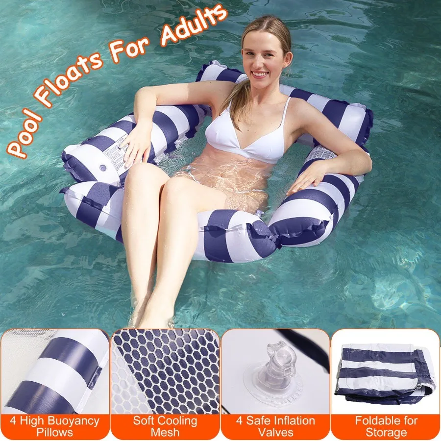3 pacotes de flutuadores de piscina infláveis para adultos, 1 bebida, lanche, 2 redes de água com travesseiros de alta flutuabilidade, malha de resfriamento