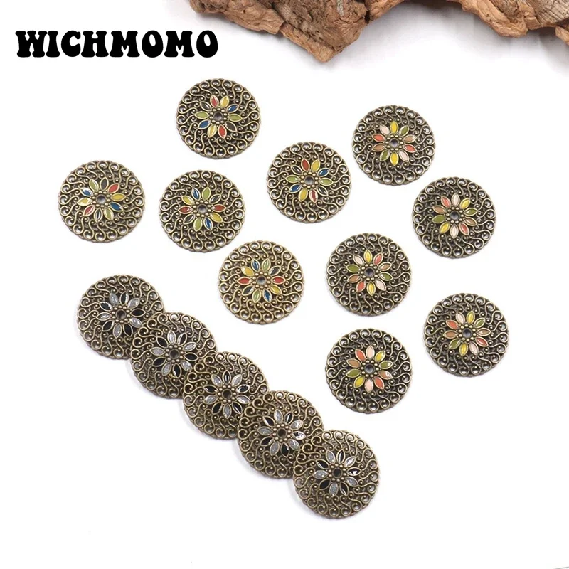 New 6pcs/bag Zinc Alloy Drop Oil Round Hollow Out Flowers Connector Charms for DIY Necklace Earrings Jewelry Accessories