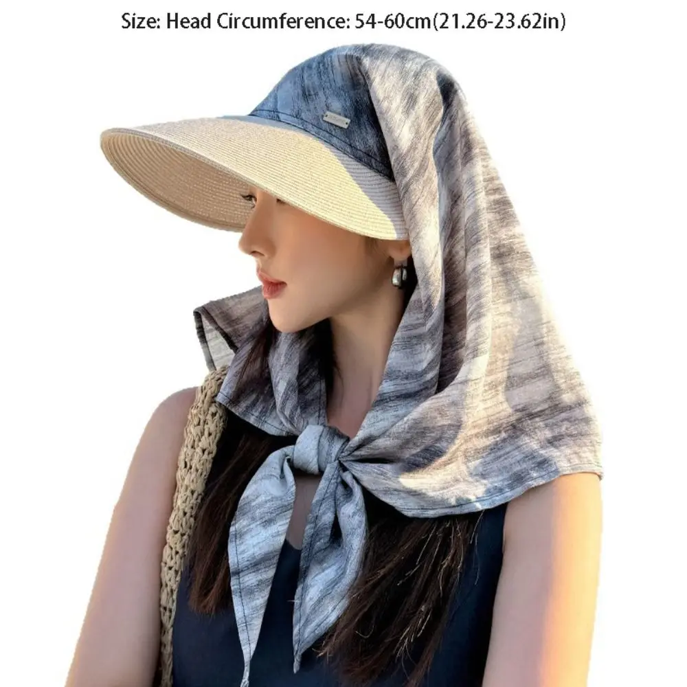 Modischer koreanischer Stil Kopftuch Baseballkappe mit breiter Krempe, bedruckter Sommer-Sonnenhut, Sonnenschutz-Haarband, Strohhut für den Sommer – Detail 1