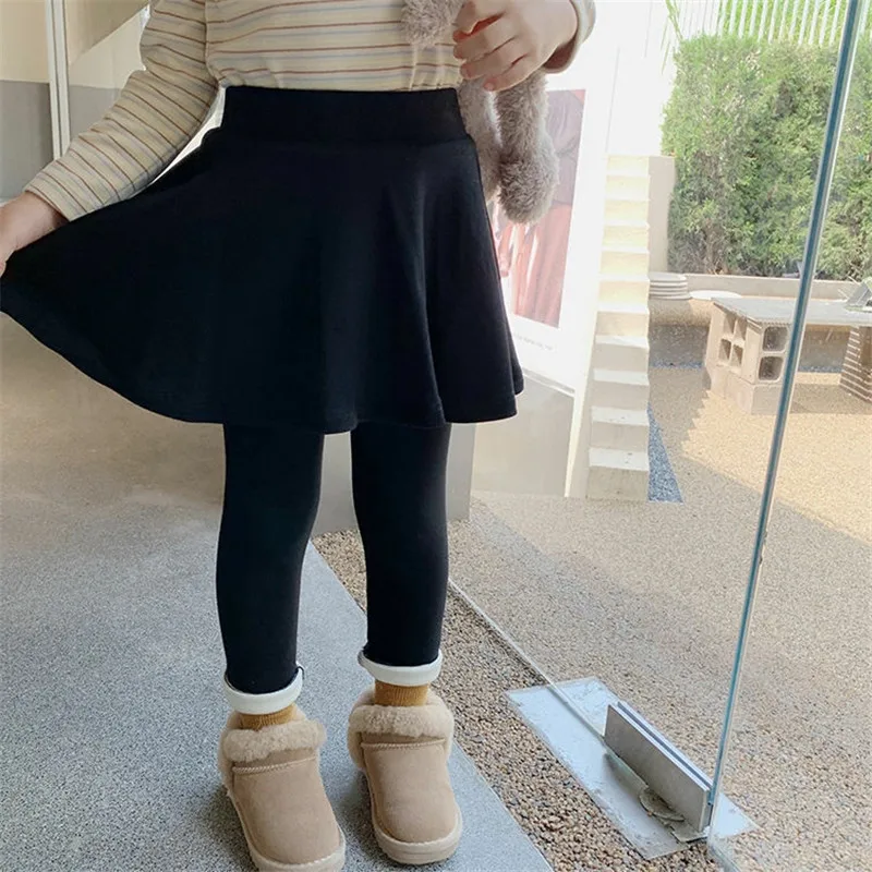 Children Girls Winter Fake Two Culottes Thicken Velvet Elastic Waist Kid Girl Leggings Princess Style Cotton 1-8Y Girls Culottes