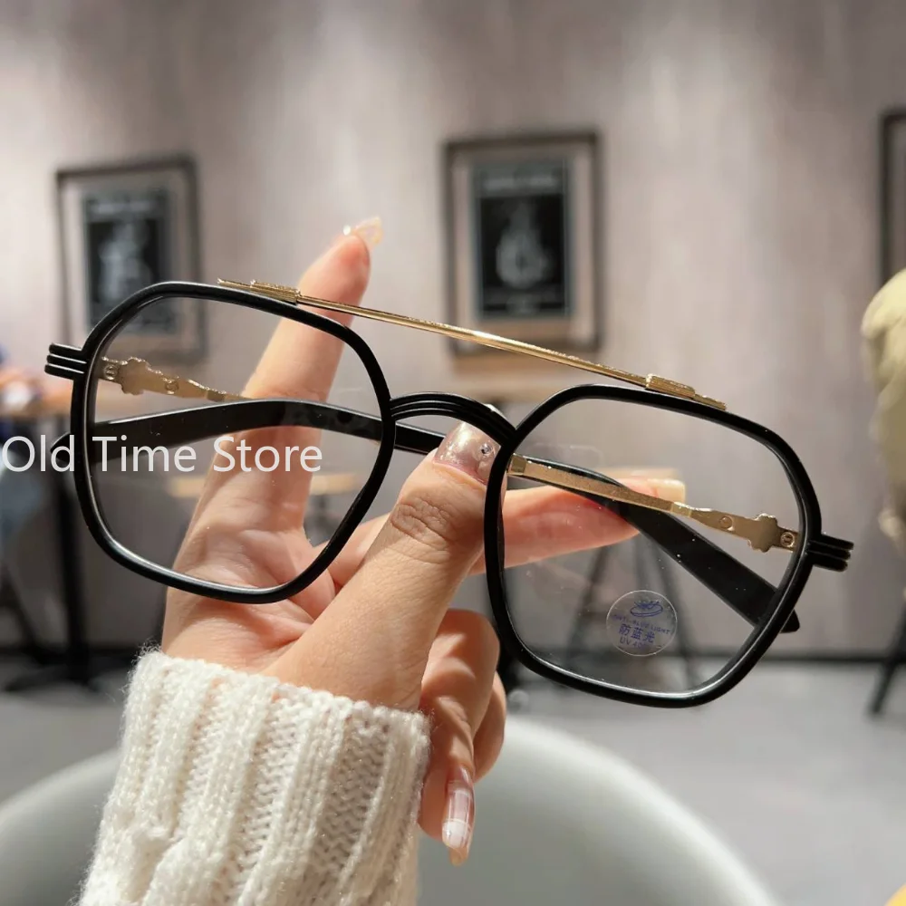 New Fashion Men Sunglasses Oversized Frame Women Anti-blue Light Transparent Glasses UV400 Eyewear Flat Mirror Eyeglass