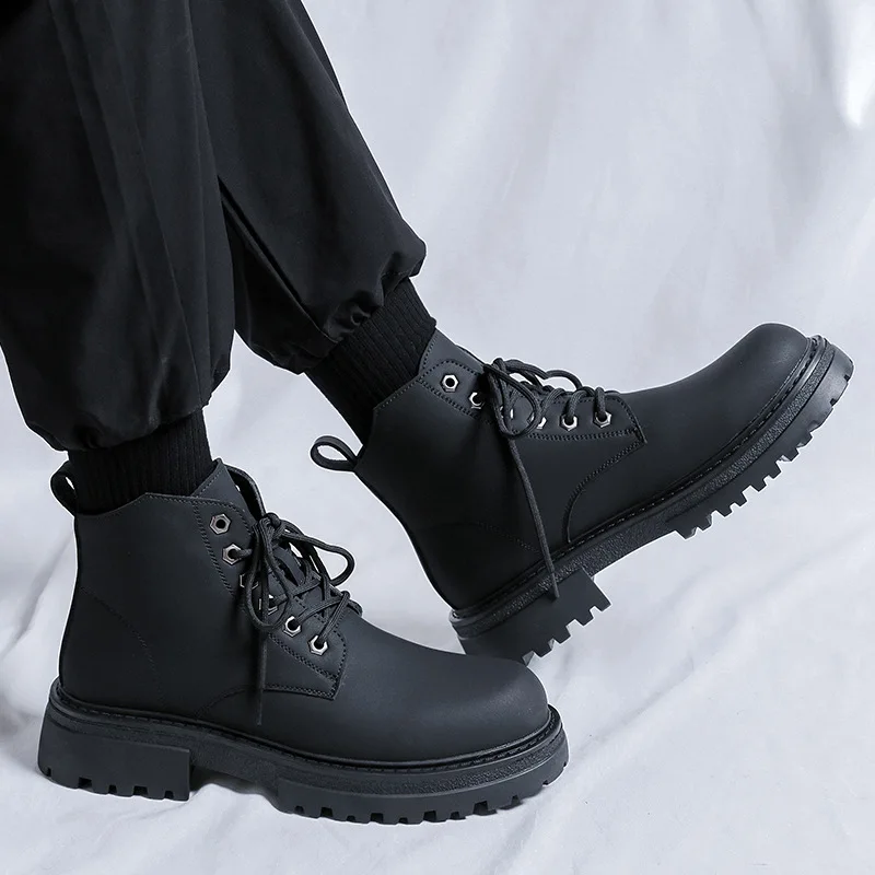

men casual business office platform boots genuine leather shoes cowboy autumn winter boot gentleman handsome ankle botas hombre