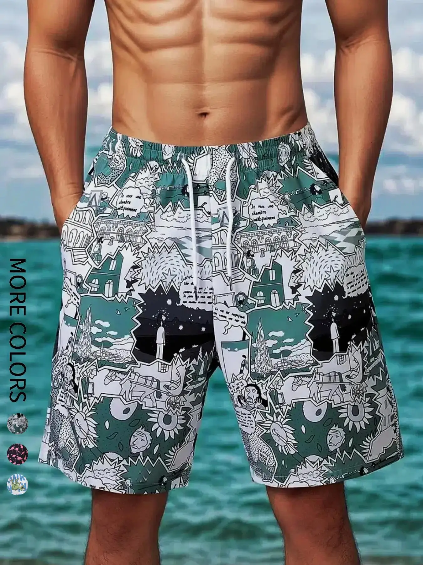

Men's Drawstring Waist Shorts, Loose Casual Sweat-Absorbent and Quick-Drying Elastic Waist Straight Shorts, Men's Trendyy Thin Daily Bottoms, Hawaiian Beach Men's Shorts