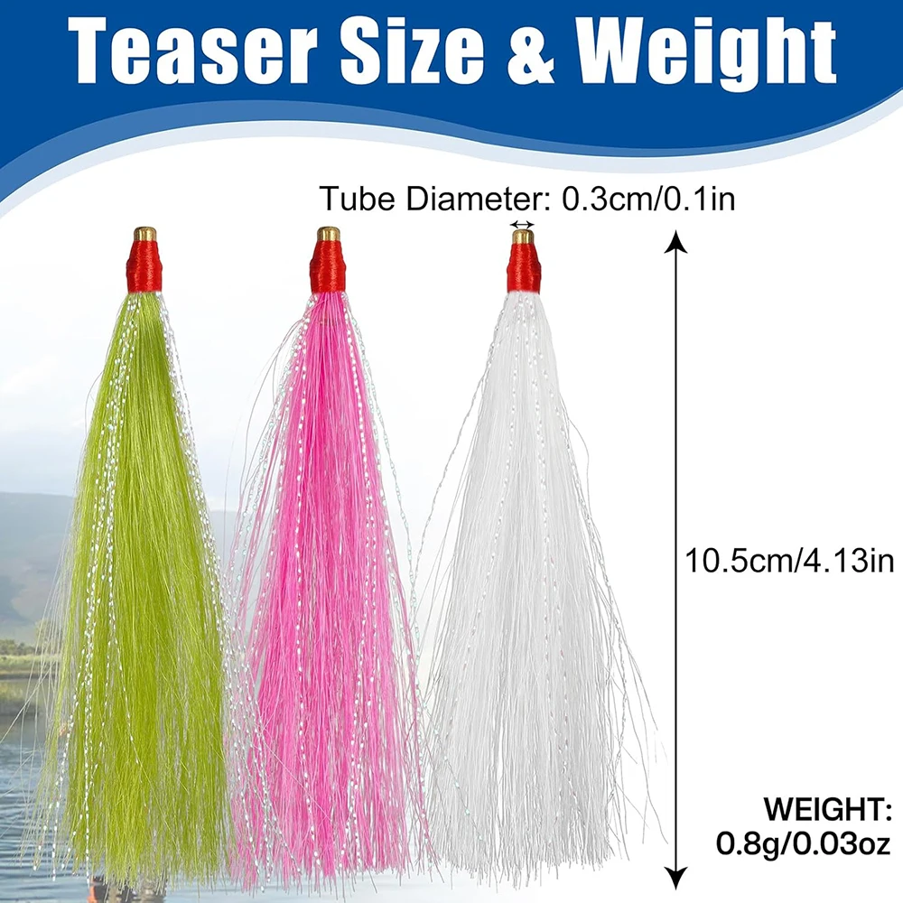 60Pcs/90Pcs Fishing Bucktail Teaser Lure Saltwater Fishing Lures Sliding Tube Trolling Skirt Lure for Cod Seabass Flounder Rig