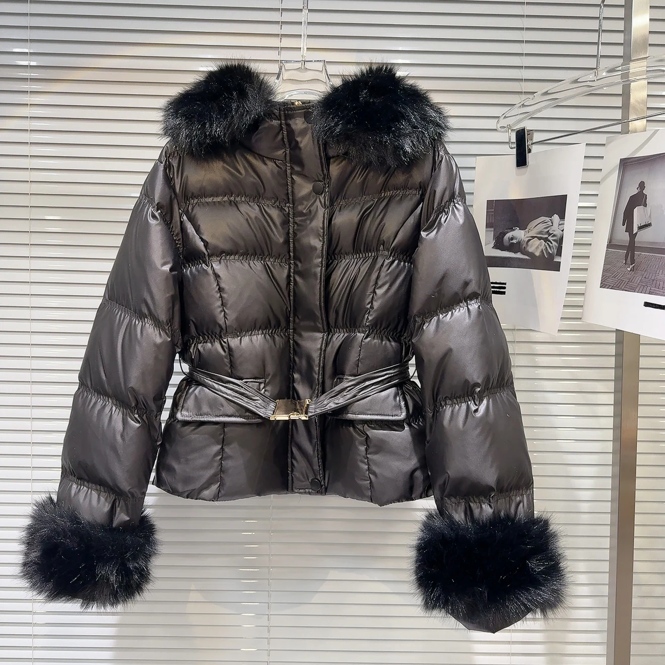 Winter natuurlijke bontkraag donsjack met capuchon vrouwelijk met riem rits katoen Parker Outwears dames witte eendendons warme jassen