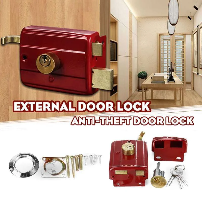 

Cast Iron Anti-theft Exterior Door Retro Red Locks Multiple Insurance Lock Wooden Door Lock Security