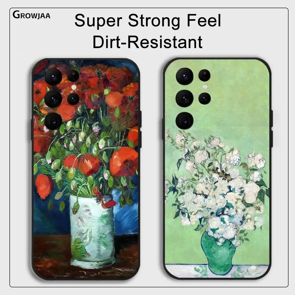 

Flower Vincent Van Gogh Art Phone Case For Samsung Galaxy S24 Ultra S22 S23 Ultra S21 S20 5G Protective Silicone Soft Funda