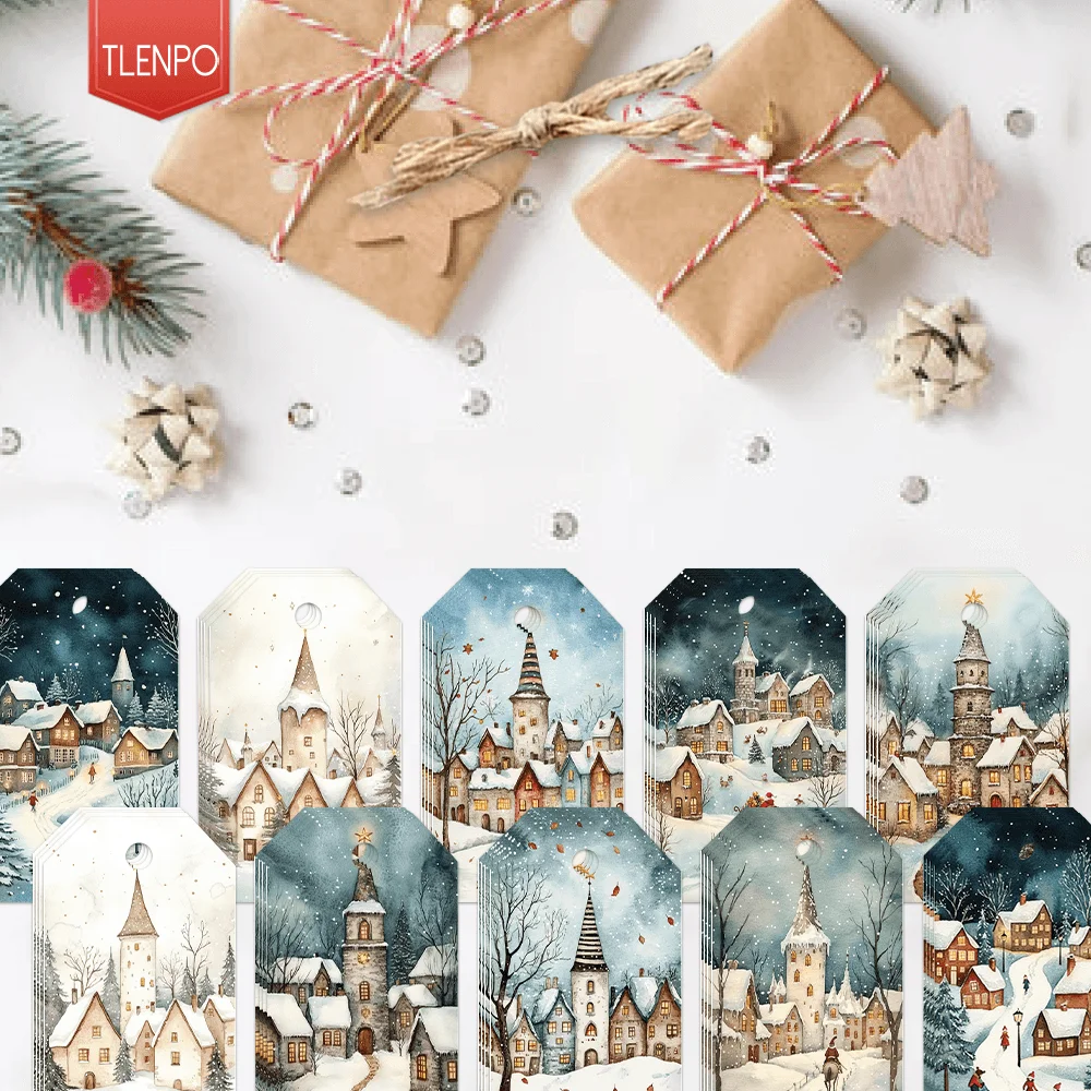 Étiquettes décoratives de style européen, 40 pièces, étiquettes cadeaux de vacances, décorations de fête, accents d'emballage faits à la main, corde en jute