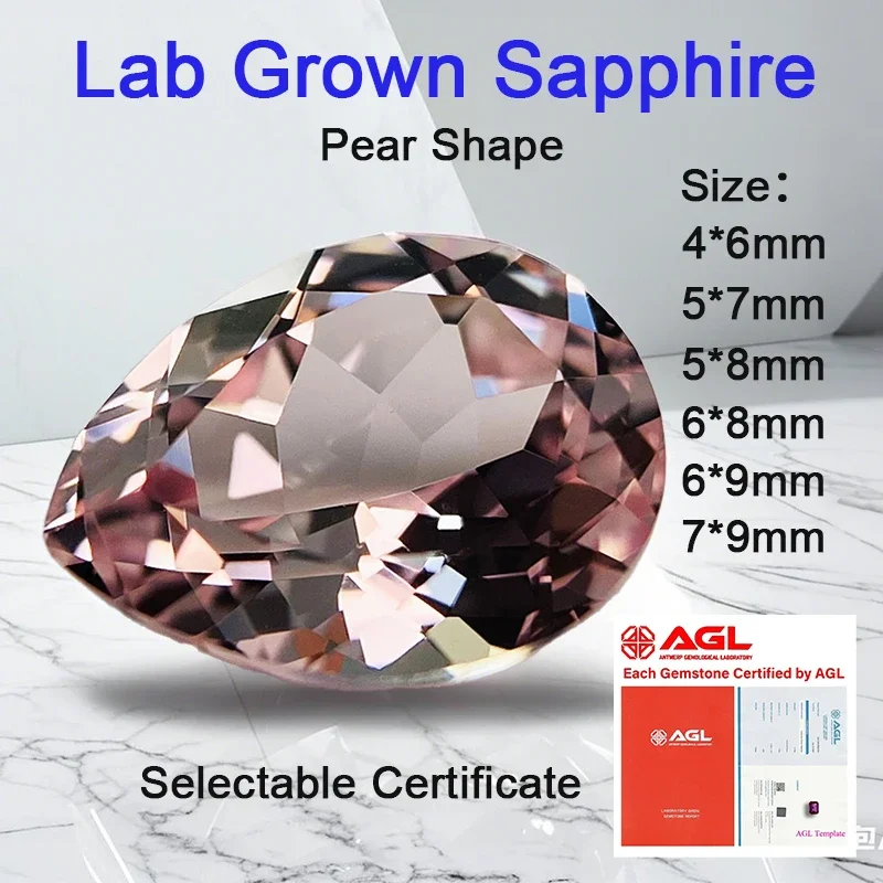 

Lab Grown Sapphire Loose Stone Sakura Pink Color VVS1 Pear Shape Charms Beads for DIY Jewelry Making Selectable AGL Certificate