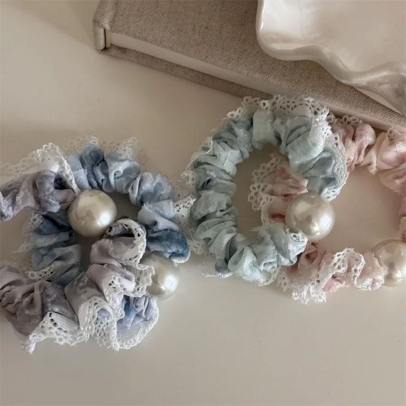 New Gentle Tie-Dyed Fabric Small Intestine Hair Ring Blooming Original Lace Broken Lace Hair Rope Elastic Hair Rope for Women