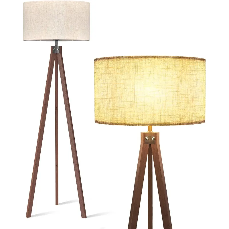 

Wood Floor Lamp Tripod, Modern Design Mid Century Standing Lamps for Living Room,Bedroom and Office, Flaxen Lamp Shade