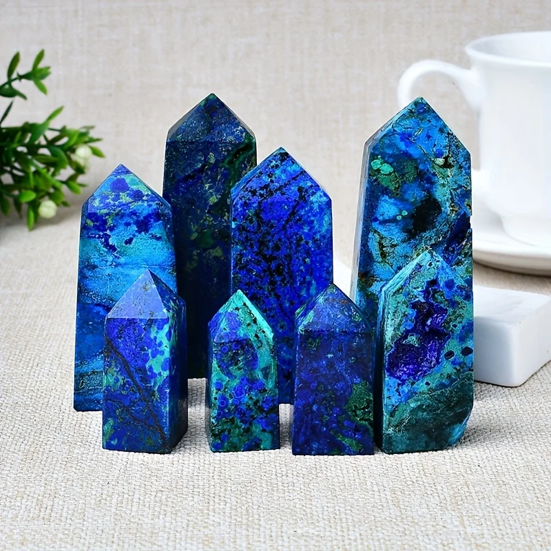1pc Natural Azurite Crystal Tower - a Four-Sided Column with Vibrant Blue And Green Irregular Patterns, a Unique Home Decor