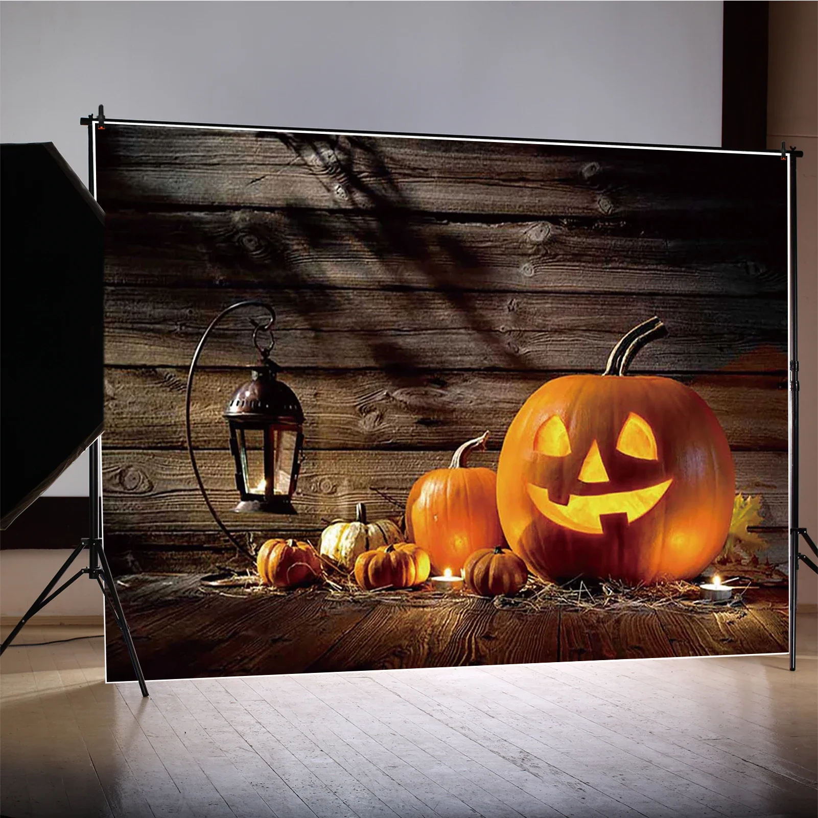 MOON.QG لوحة خشبية للهالوين عبر لوح اليقطين خلفية التصوير خلفية الأطفال استوديو كشك التصوير ديكور الحفلات