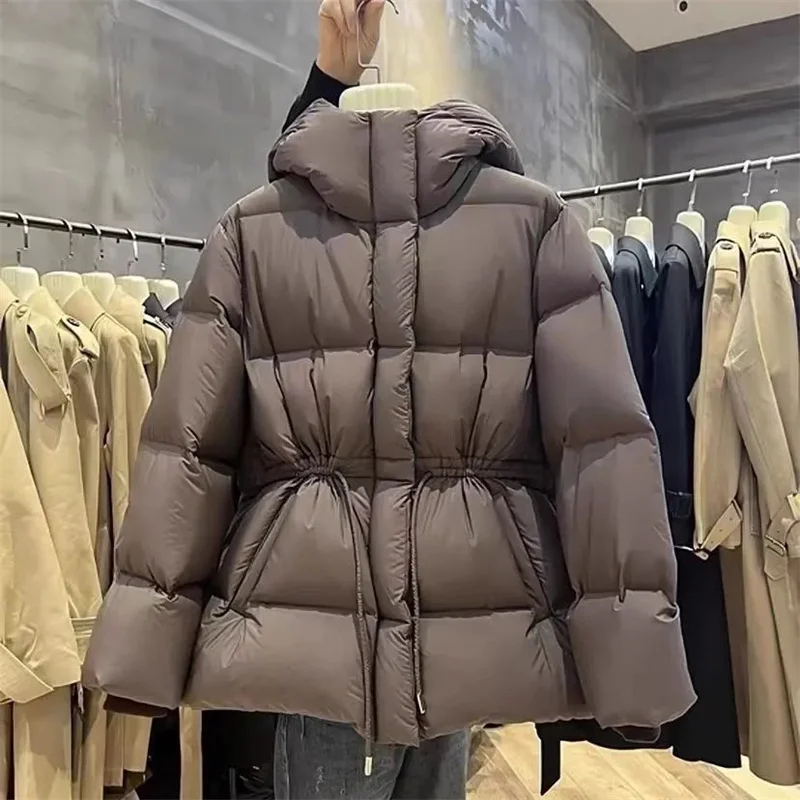

Warm Cotton-Padded Jacket Female Autumn Winter 2025 New Down Coat Women Parkas Hooded Drawstring Waist Outwear Fashion Overwear