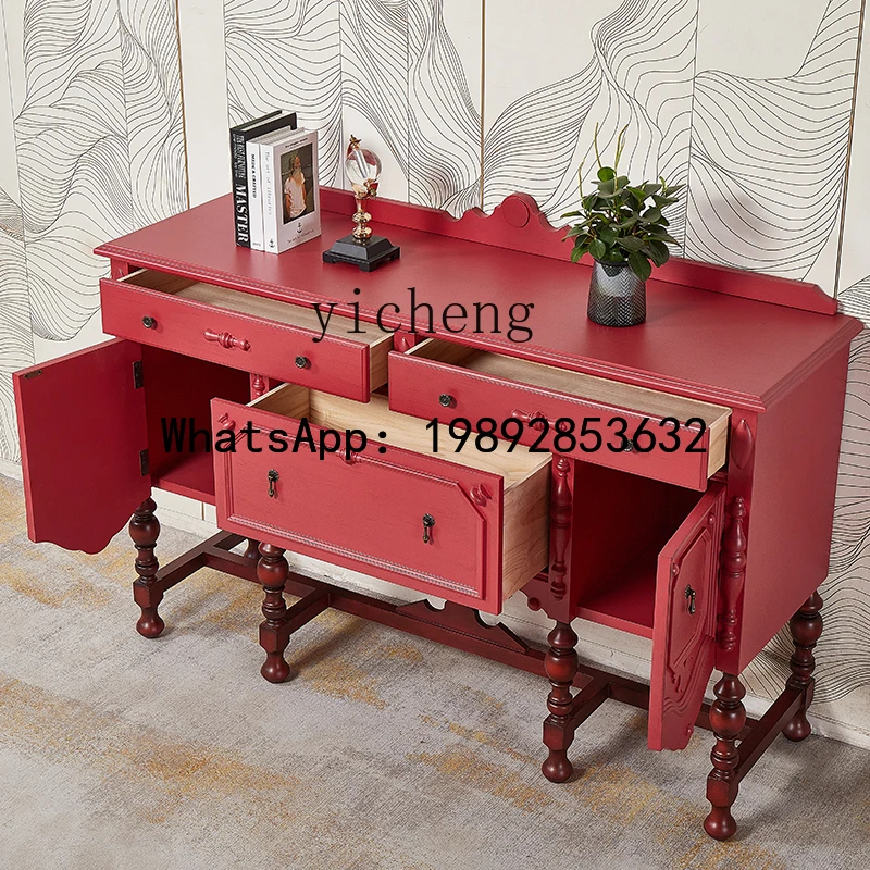 

X6 American Vintage Solid Wood Entryway Simple French Retro Living Room Entryway Console Decorative Cabinet