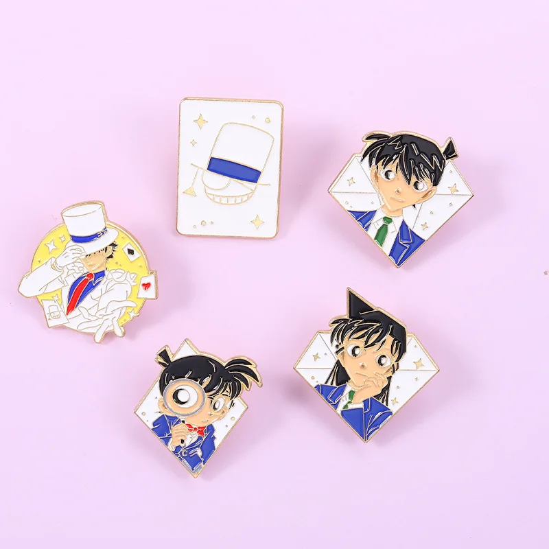 Anime giapponese Detective Conan smalto spille Cartoon Kudou Shinichi Mouri Ran spilla borsa risvolto distintivo gioielli regalo per bambini amici