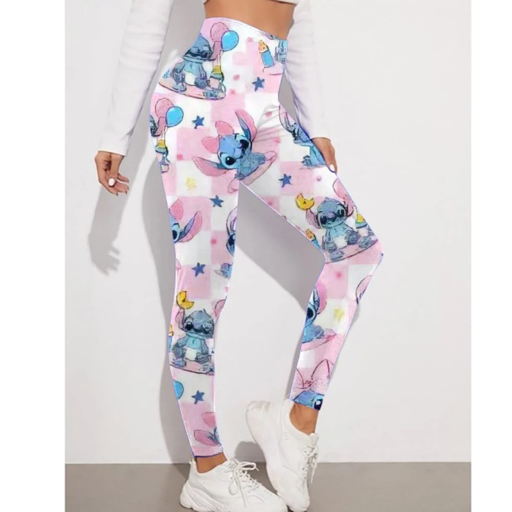 Disney Stitch พิมพ์ Checkered สตรีกีฬาและฟิตเนสกางเกงขายาวผู้หญิง Tiedye GYM Leggings Mujer Push Up Booty กางเกงฟิตเนส