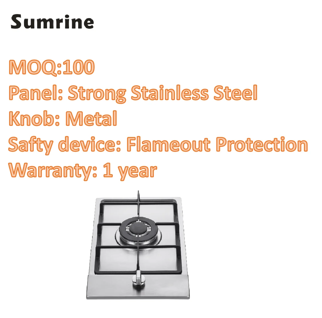 موقد غاز مدمج بشعلة واحدة، موقد غاز من الفولاذ المقاوم للصدأ مقاس 30 سم