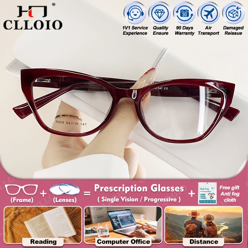 

CLLOIO Fashion Geometric Design Prescription Glasses Myopia Multifocal Eyeglasses Butterfly Optical Lenses with Recipe for Women