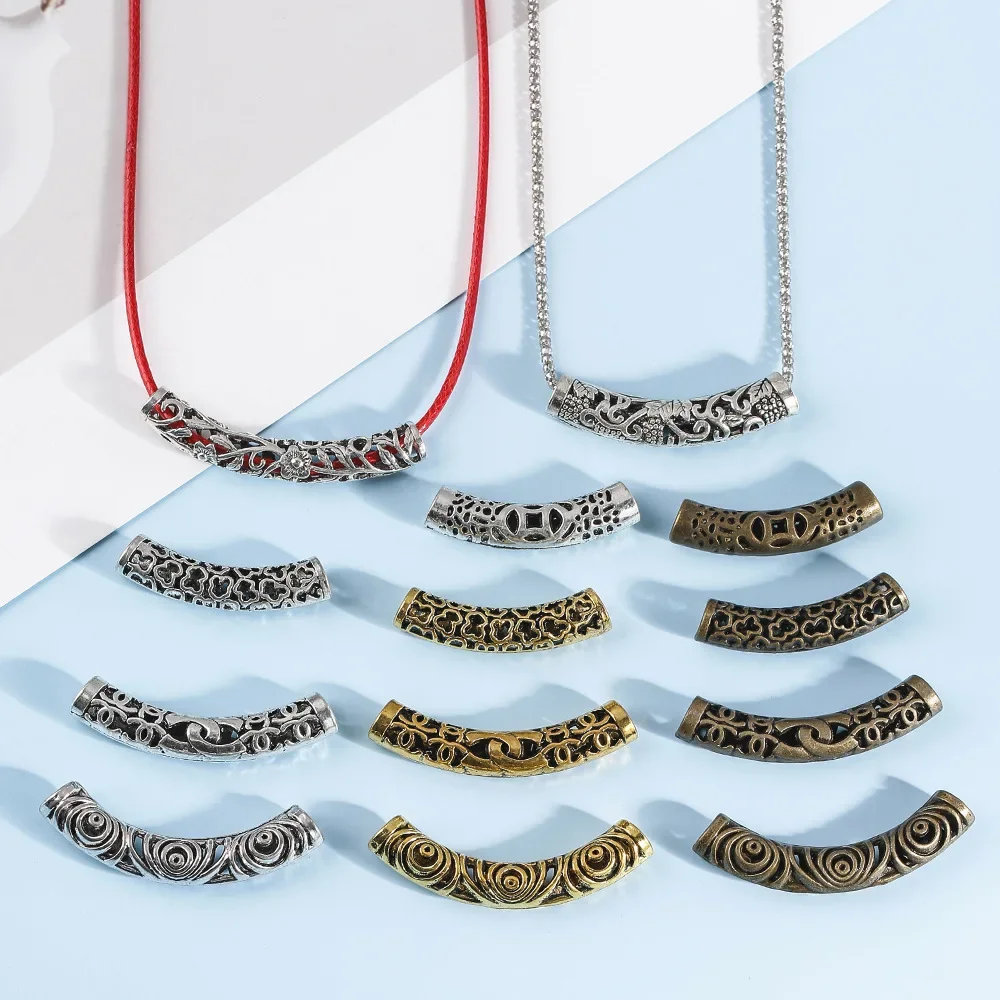 Elegante e nicho high-end retro suave longo tubo curvo jóias, diy antigo liga de prata acessórios de roupas da moda