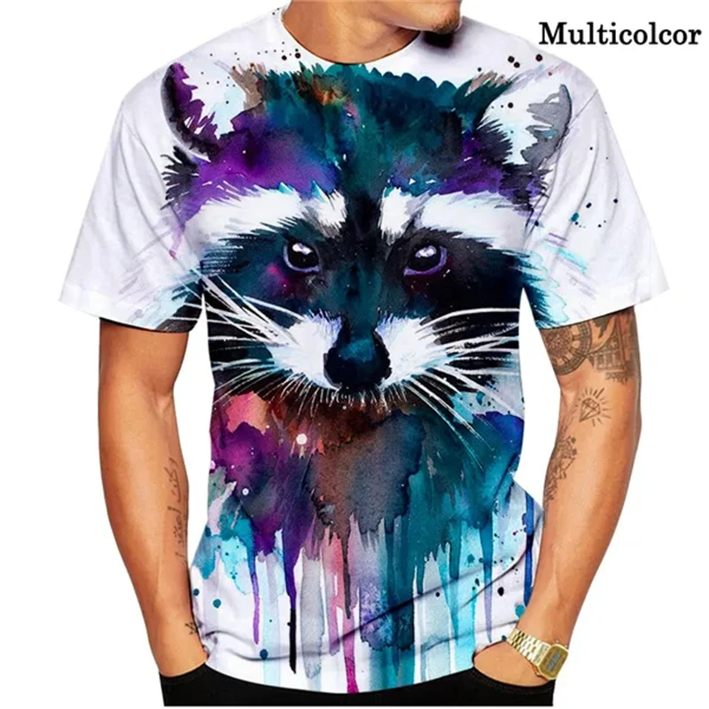 

New 3D Cute Funny Raccoon Graphic T Shirts Summer Fashion Men Casual Round Neck Tees 3D Animal Pattern Printed Short Sleeve Tops