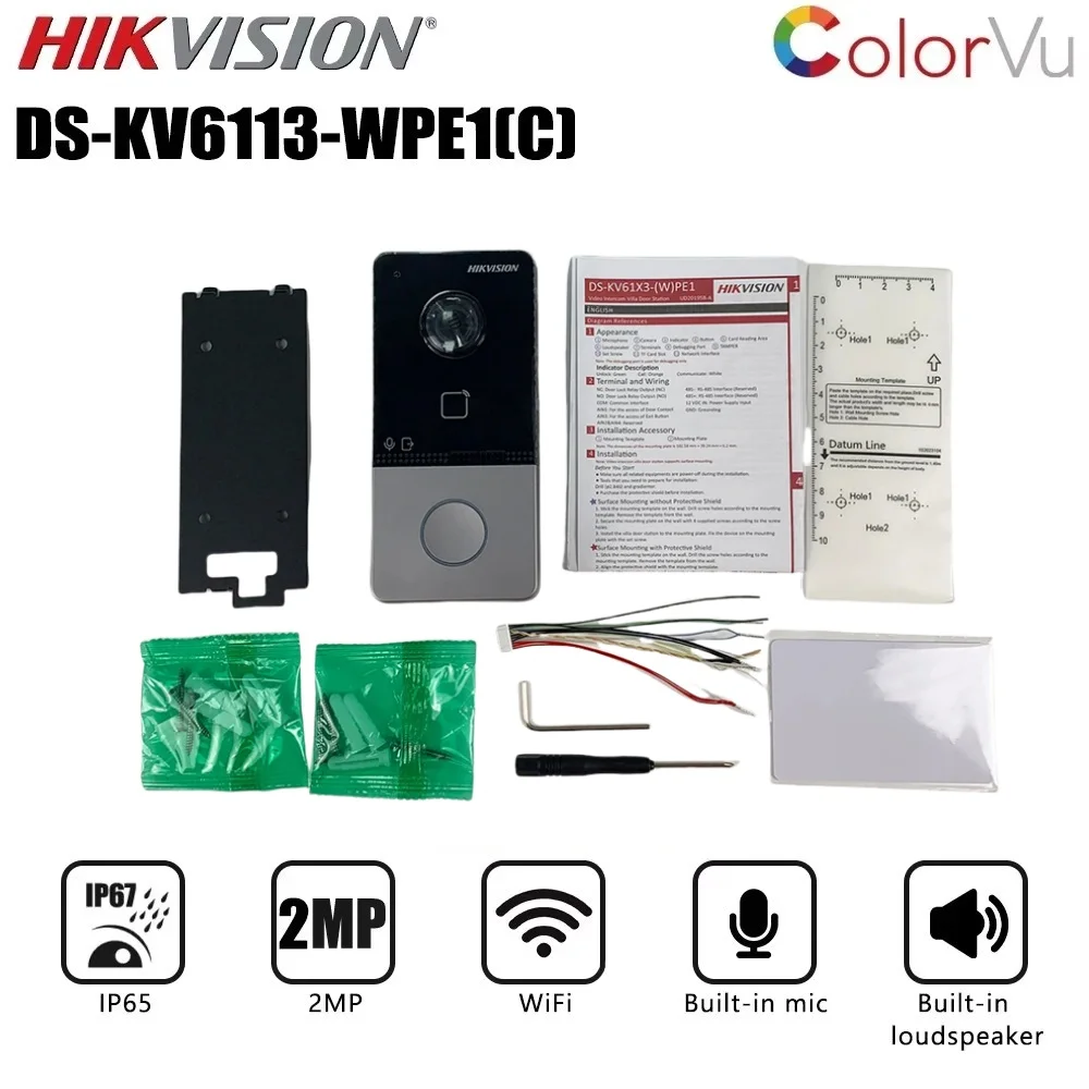 Hikvision DS-KV6113-WPE1(C) 2MP Microfono incorporato e supporto per altoparlante integrato Wifi POE PI65 Campanello smart home