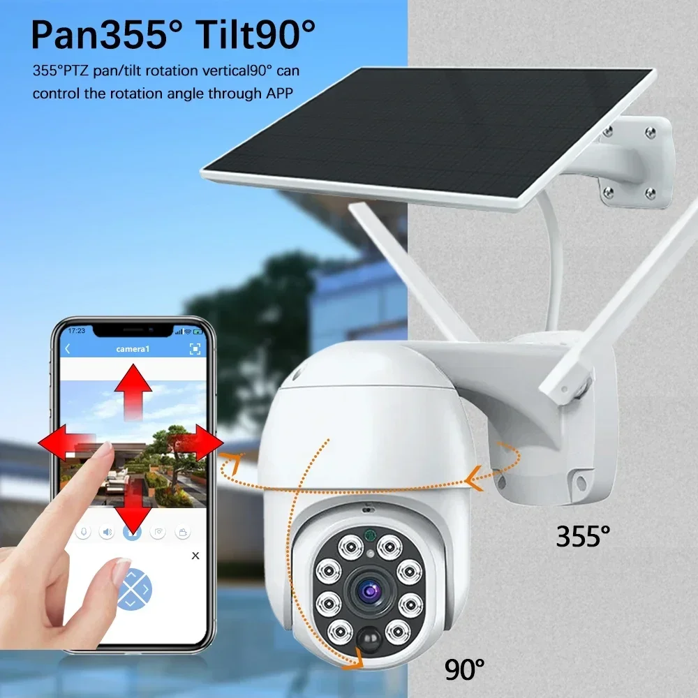 5MP Solar PTZ Wifi Camera Tuya Outdoor Solar Panel Color Night Vision Wireless IP Camera Built-in Battery CCTV Security Cameras