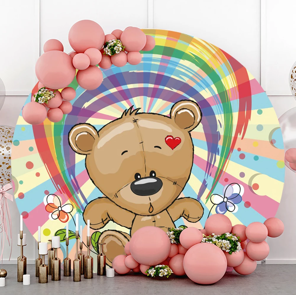 

Laeacco Cute Teddy Bear Circle Photo Background Kids Girl Birthday Decor Baby Shower Portrait Customized Photography Background