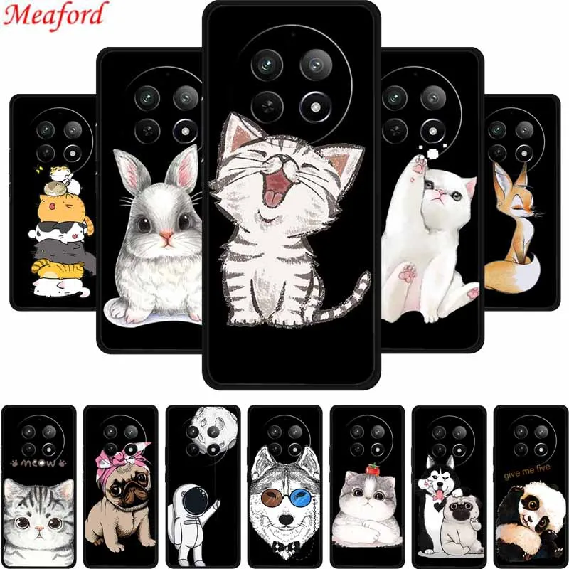 Black Silicone Case For Realme 13 Pro Plus Case 13 Pro+ Soft Phone Back Cover For Realme 13 Pro Plus Case Funda Para Cartoon Cat