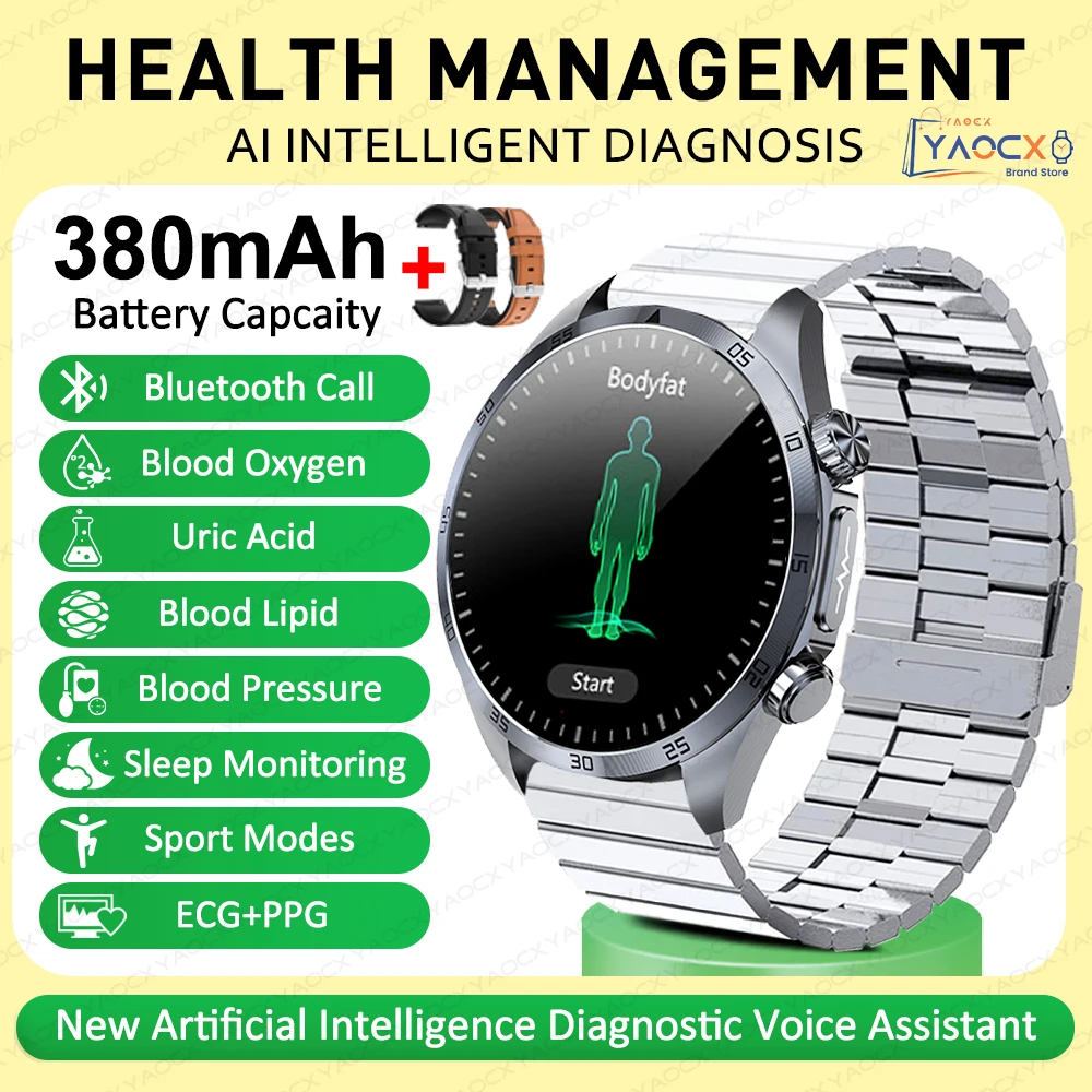 2026 Gloednieuwe upgrade Gezondheidscheck Smartwatch ECG Bloedlipiden Urinezuur Lichaamsvet Sport Waterdichte Smartwatch Voor Mannen en Vrouwen