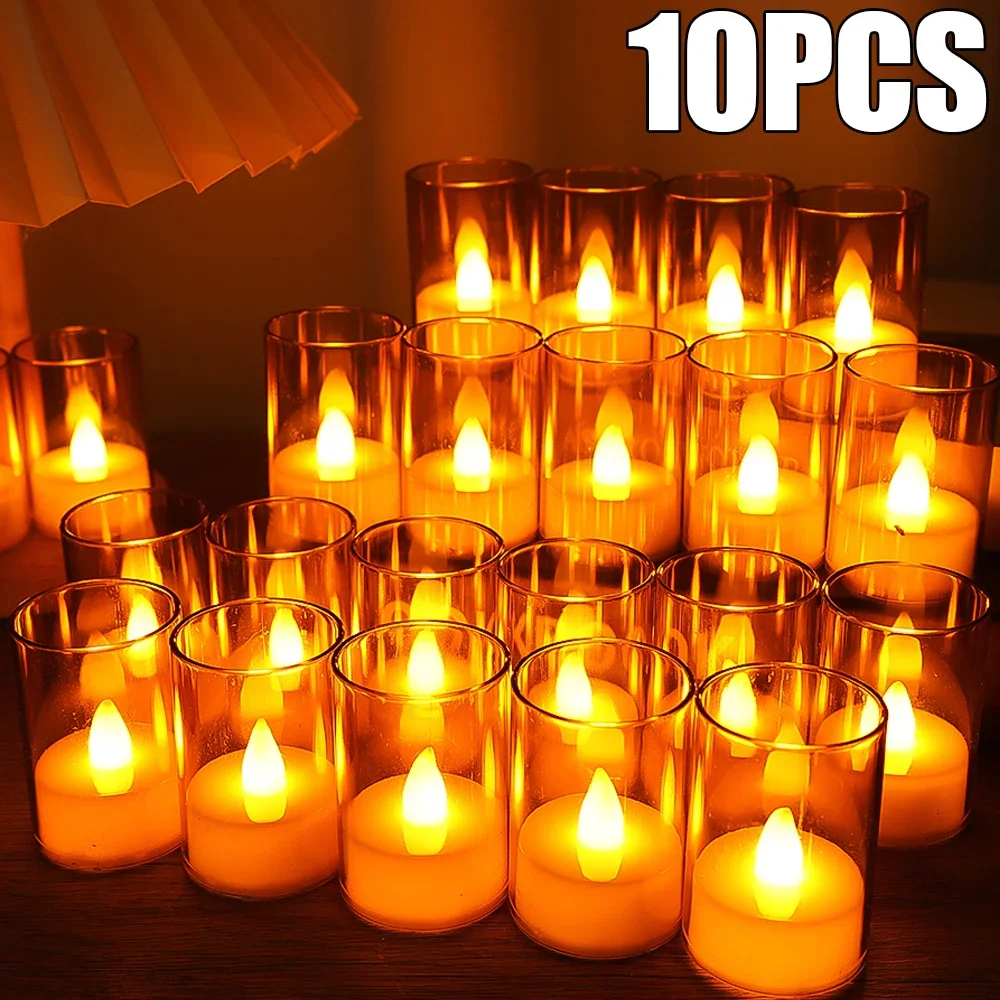 

10/1PCS LED Acrylic Cup Electronic Candle Flameless Warm Light Candle with Battery Christmas Church Wedding Home Bedroom Decor