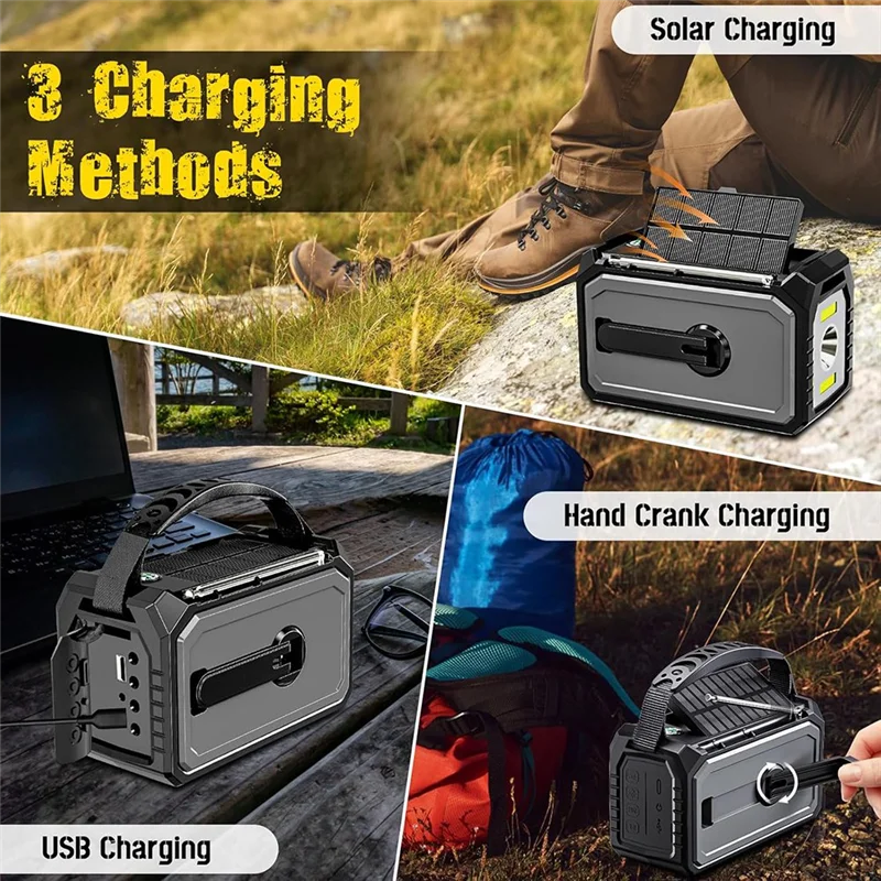 H21 راديو الطوارئ بلوتوث 5.3 راديو الطقس كرنك اليد ، راديو الطاقة الشمسية NOAA/AM/FM مع مصباح يدوي تنبيه SOS 16000Mah-BCBW