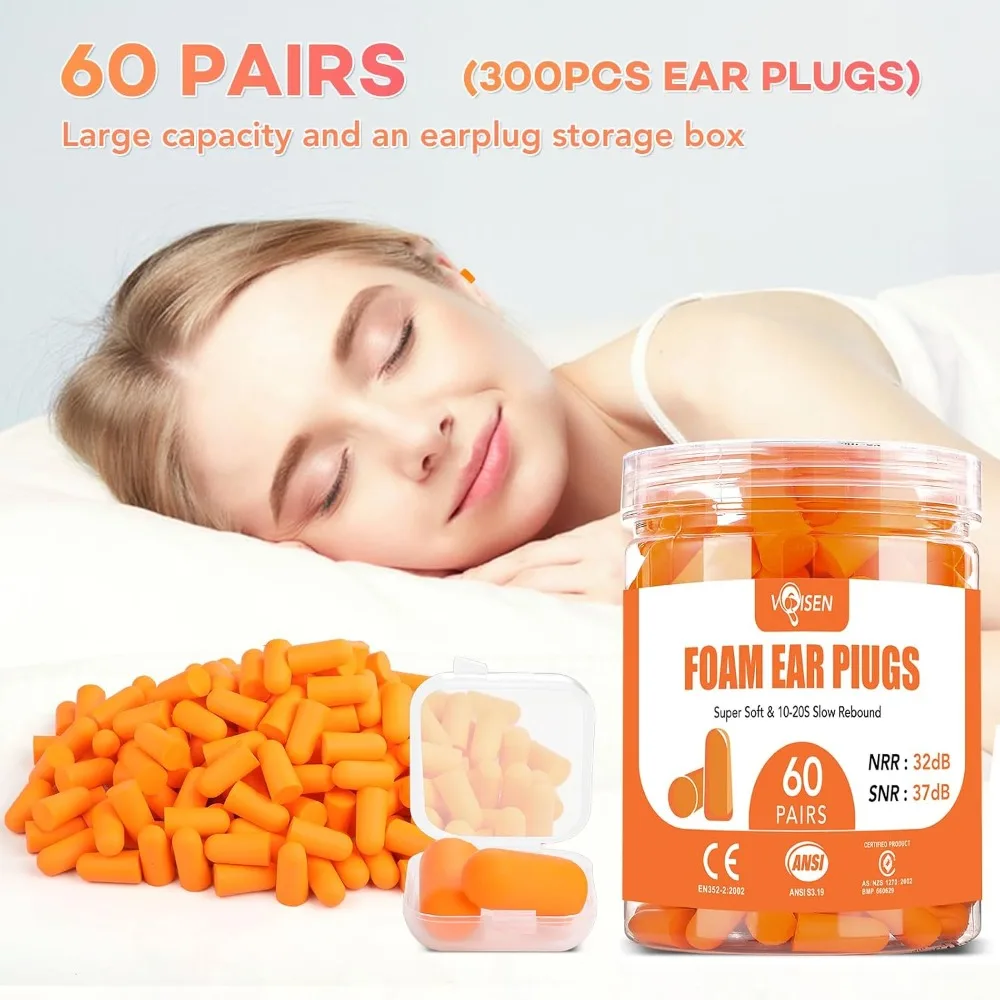 60 Pairs Foam Ear Plugs for Sleeping, Noise Cancelling 32dB NRR, 38dB SNR - Soft Comfort, Reusable view 5
