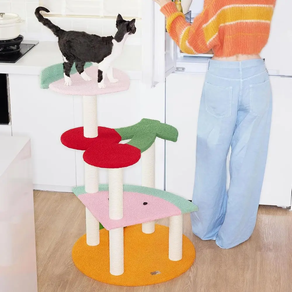 برج قطط شجرة القطط متعدد المستويات مقاس 41.3 بوصة من VETRESKA مع منصة على شكل فاكهة وأعمدة خدش مغطاة بالسيزال، قطط داخلية F #2