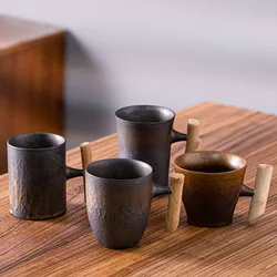 Nordic Creative Coffee Cup with Wooden Handle Japanese Simple Gilded Mug Office Living Room Milk Tea Cup Household Drinkware