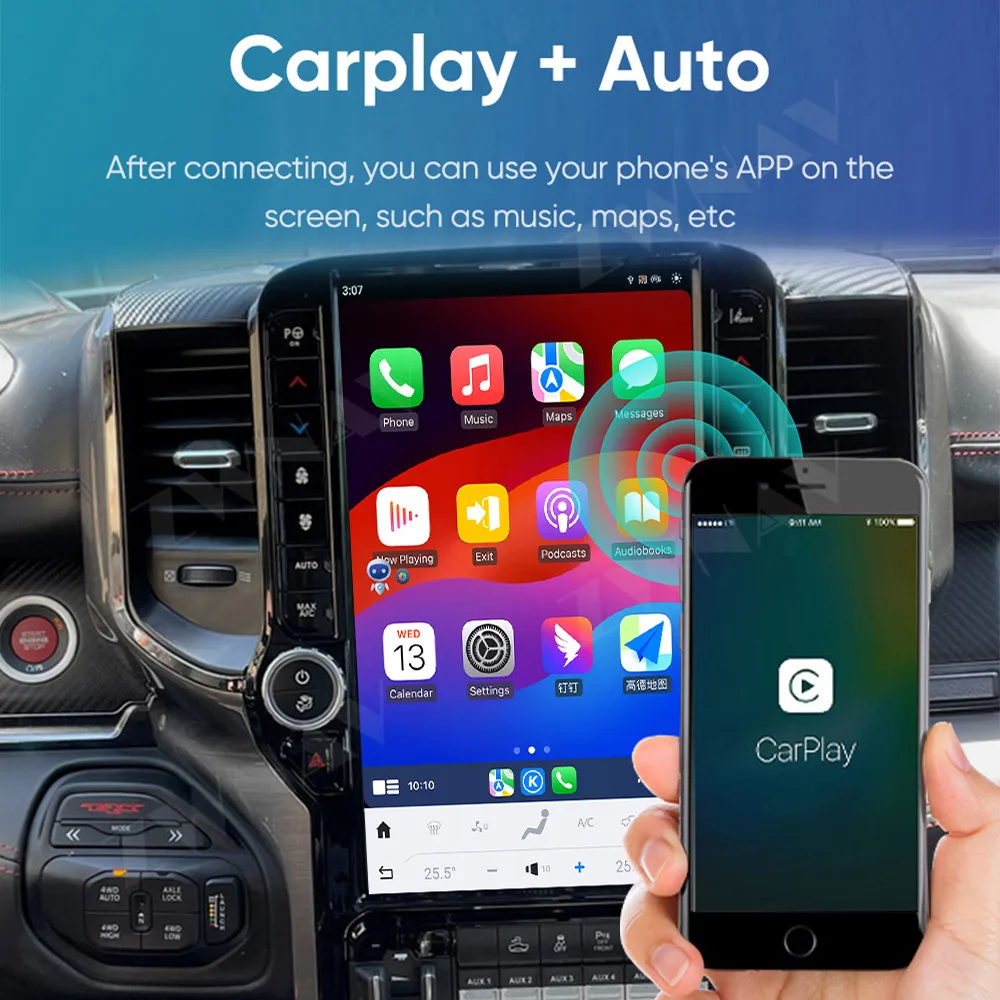 Android 14 Carplay Car Radio 13.6 Inch HD Touch Screen For Dodge Ram 1500 2500 2019-2021 GPS Navigation Car Multimedia Player