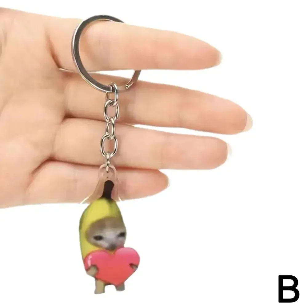 2024 Happy Banana Cat MEME Key Chain Mobile Phone Chain Keyring Student Gift Funny Cat Bag Pendant Lanyard Happy Cat Keychain