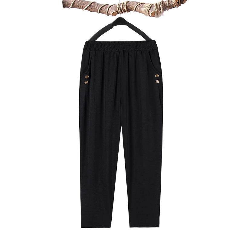 Summer plus size Stretch Harem Pants Mother Thin Summer Baggy Pantalones Women Casual Button High Waist Trousers